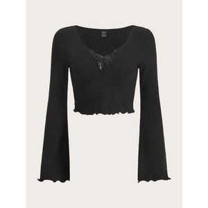 Grunge Lace Trim Trumpet Sleeve Crop Tee (SMALL)
